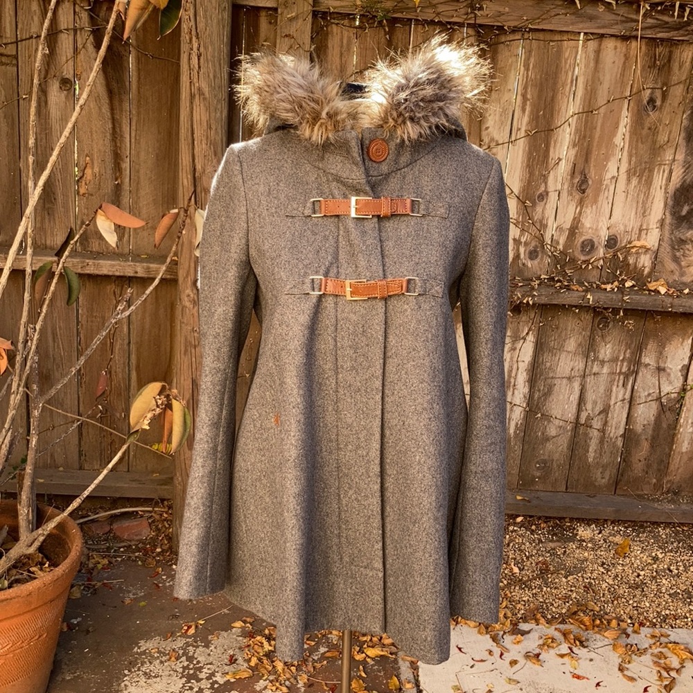 Gray Fur-Trimmed Pea Coat
